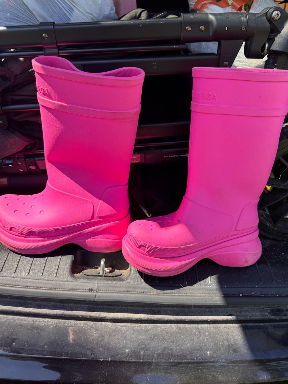 Balenciaga pink x croc boots